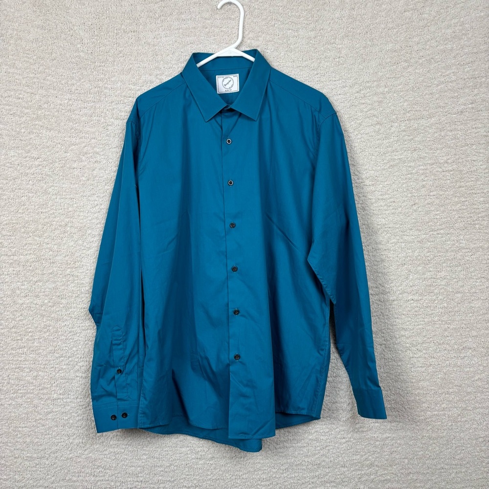 Bespoke Shirt Mens XL‎ 17-17.5 Aqua Slim Fit Collared Button Front Long Sleeve